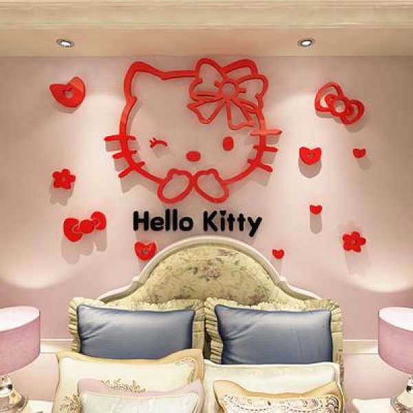 HelloKitty Mèo Mica 3D Lập Thể Giấy Dán Tường
