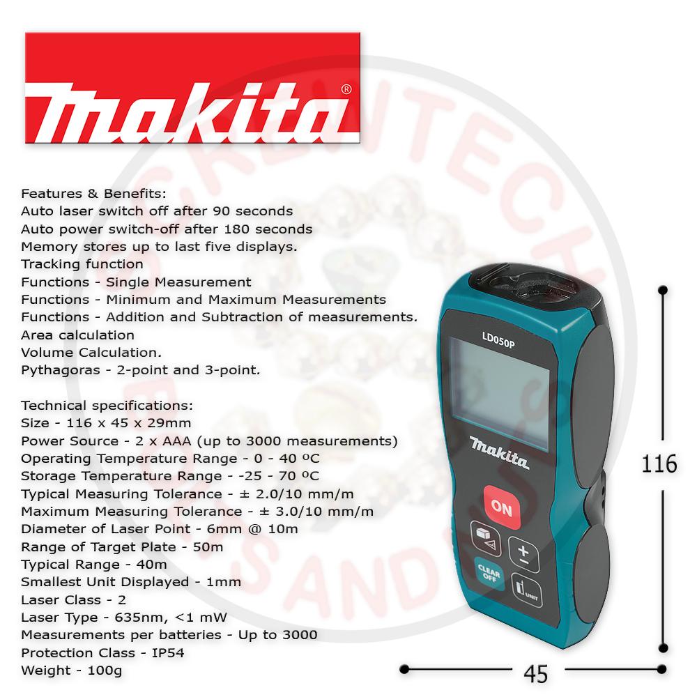 Makita Laser Distance Measure LD050P 0.05 - 50m