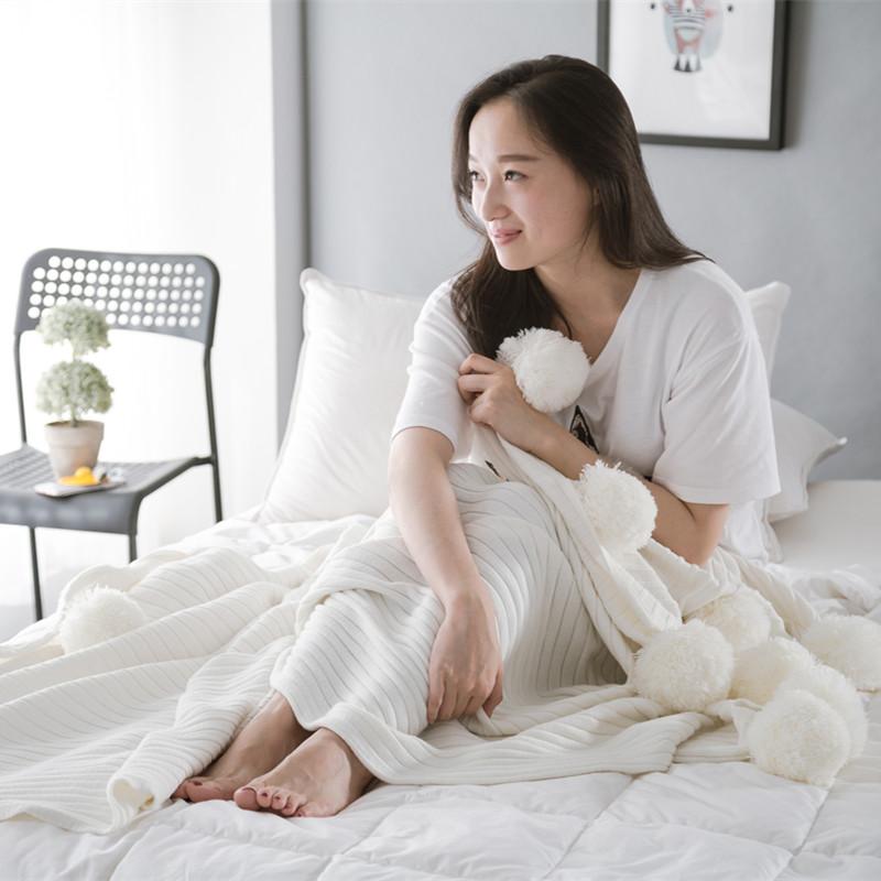 Ins 100% Cotton Cầu Bông Bóng Chăn Lông Sô Pha Chăn Khăn Choàng Vai Chăn Đơn Tấm Thảm Văn Phòng Điều Hòa Nap