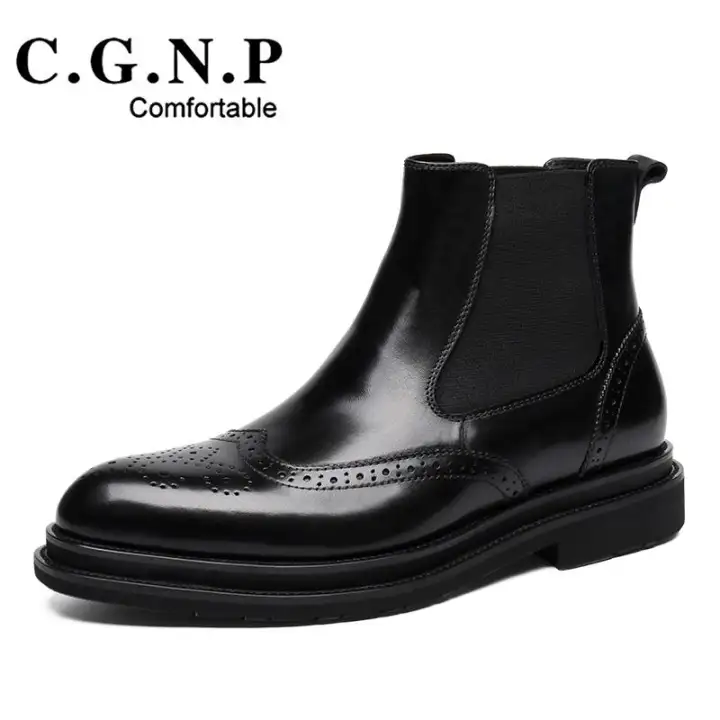 men's leather ankle boot with g brogue