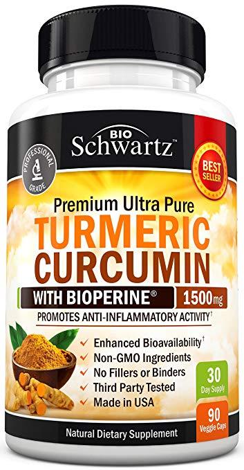 Bio Schwartz Turmeric Curcumin 1500mg with BioPerine 90 Veggie Capsules ...