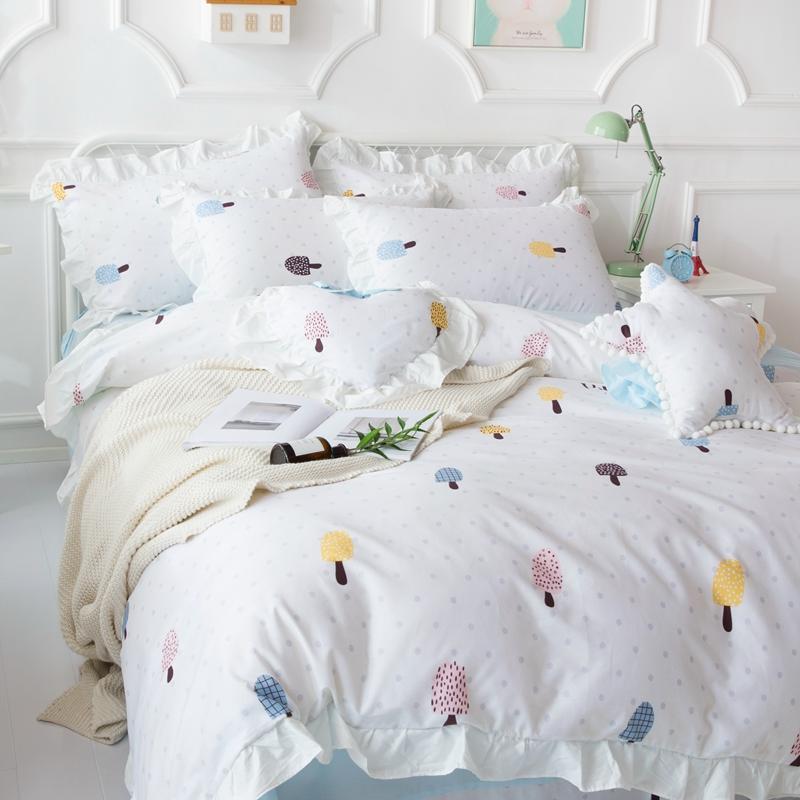 Công Chúa Công Chúa 100% Cotton Sọc Chéo Bộ Bốn Chiếc Thục Nữ 100% Cotton Duy Nhất Hai Người 1.5 M 1.8m Giường Vỏ Chăn Trên Giường Cung Cấp