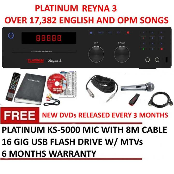Platinum Reyna 3 DVD Karaoke Player with 18000 Songs, Free Mic, Free ...