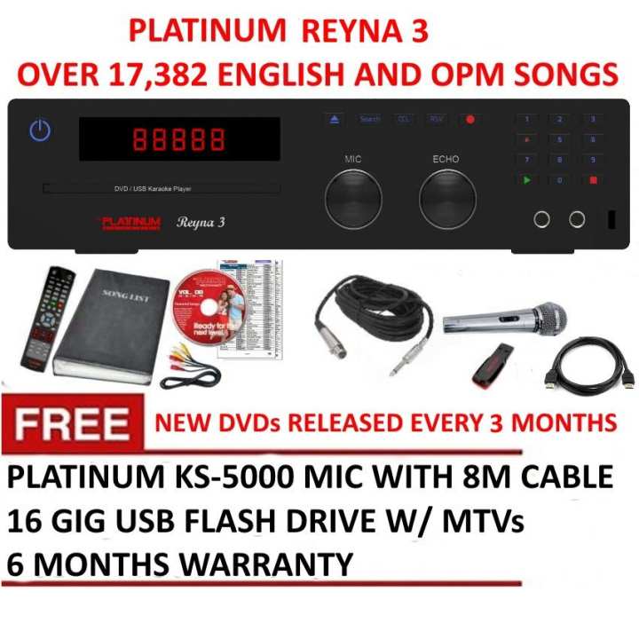 Platinum Reyna 3 DVD Karaoke Player with 18000 Songs, Free Mic, Free