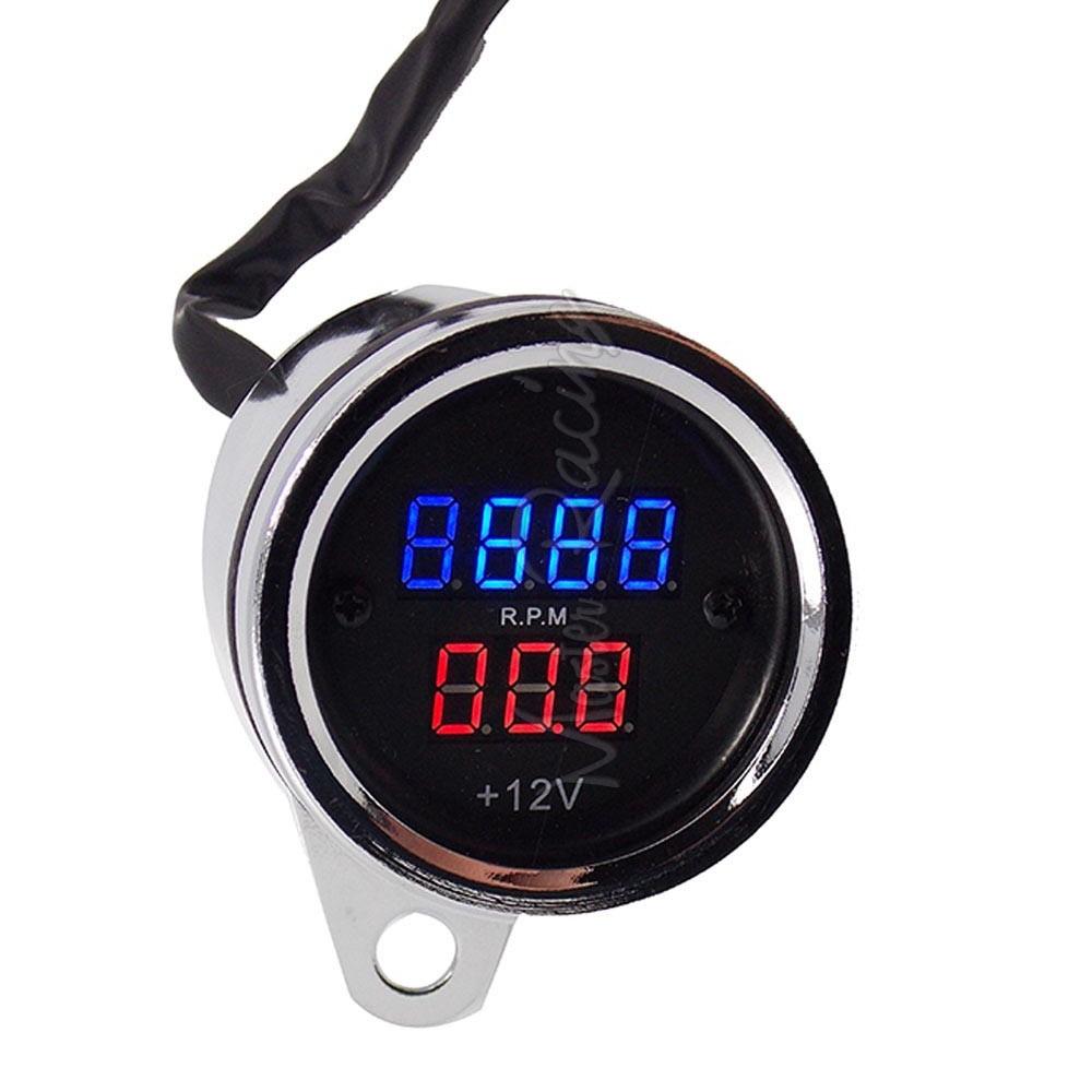 Motorcycle Gauge Volt Meter Led Digital RPM Tach Gauge + Voltmeter