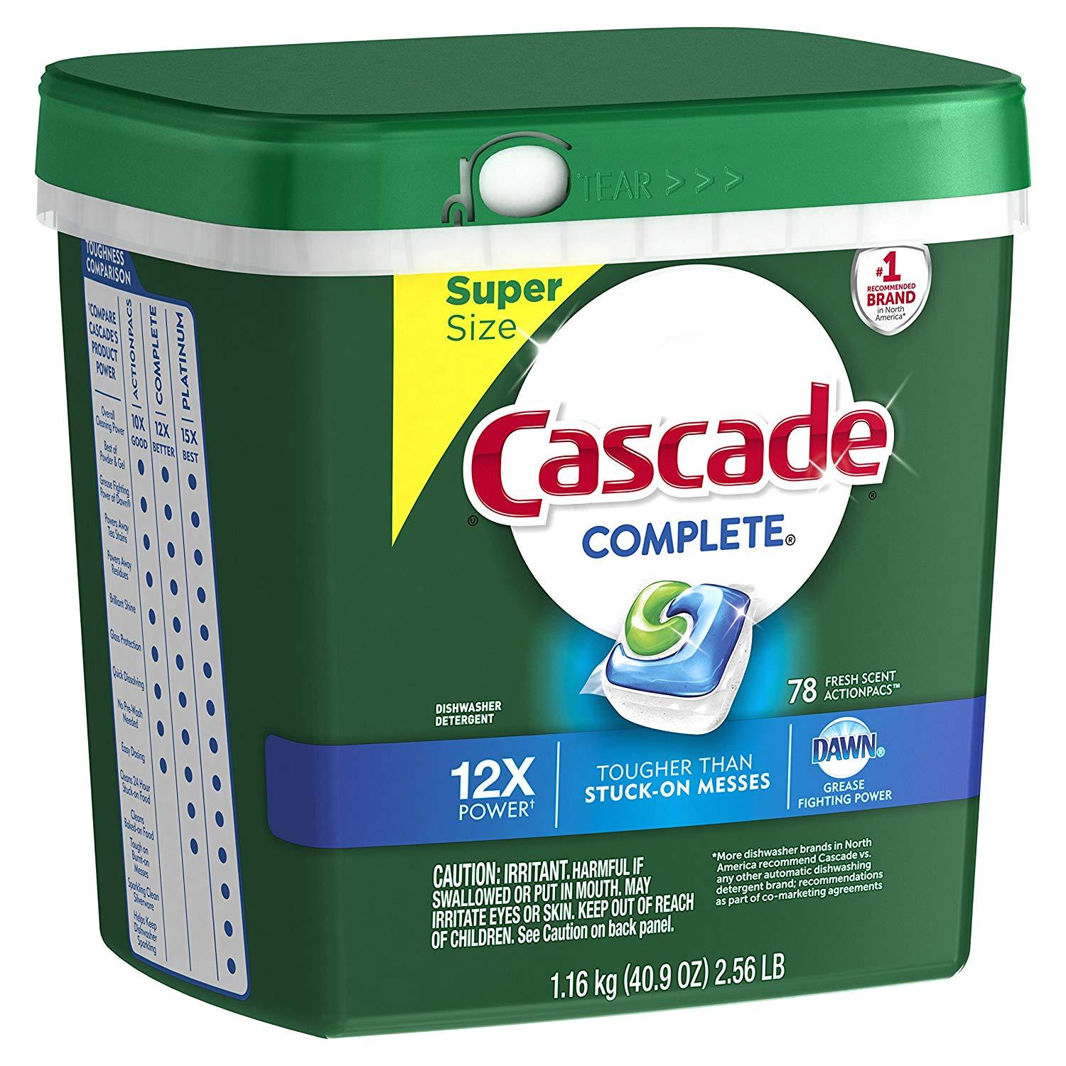 Cascade Complete Dishwasher-Pods, ActionPacs Dishwasher Detergent Tabs, Fresh Scent, 78 Count (Packaging May Vary)