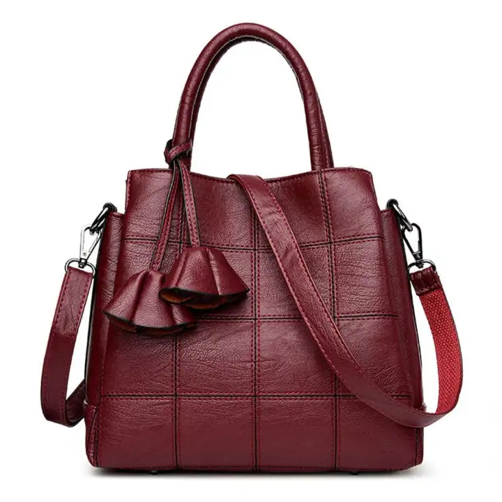 red leather handbag