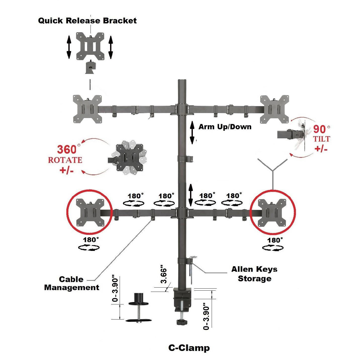 Loop Alloy 4 Arm Monitor Bracket with CCLAMP Fit in 1832 Monitor