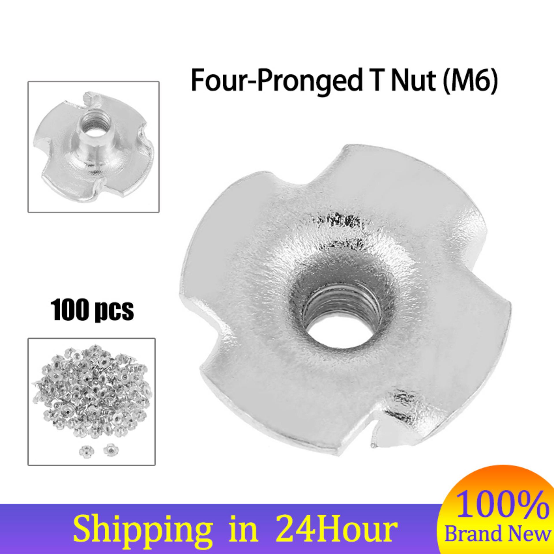 100pcs Zinc Plated Carbon Steel T Nut Four-Pronged Tee Nuts For Woodworking M5