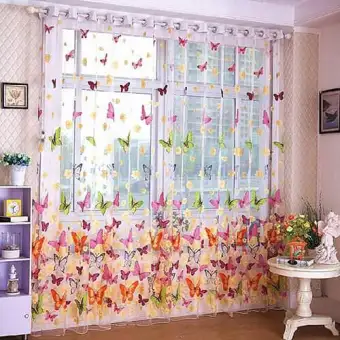 Butterfly Window Curtain For Living Room Bedroom Kitchen Curtains Printed Sheer Voile Curtains