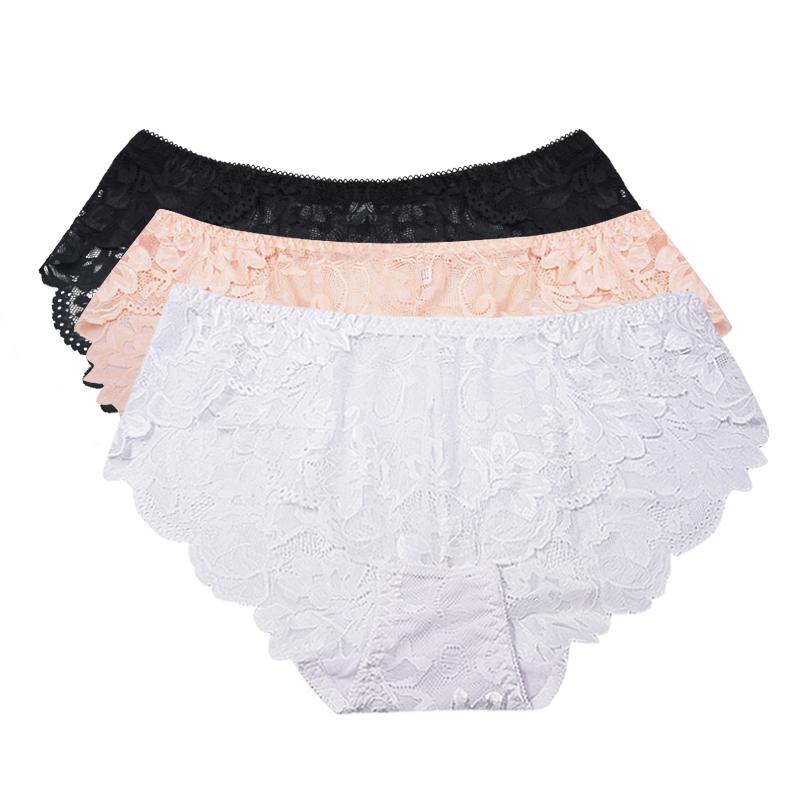 FallSweet 3pcs/Pack! Mid Waist Lace Panties Women Plus Size Ultra
