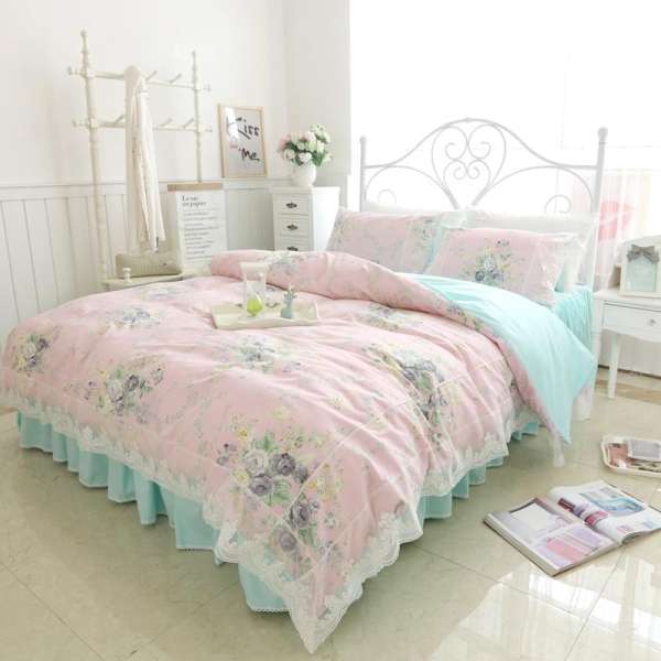 Kiểu Hàn Quốc Giản Lược Hoa Vỏ Chăn Trên Giường Bộ Bốn Chiếc 100% Cotton 1.5m Giường Ren Công Chúa Gió 100% Cotton Ga Phủ Giường 1.8 M