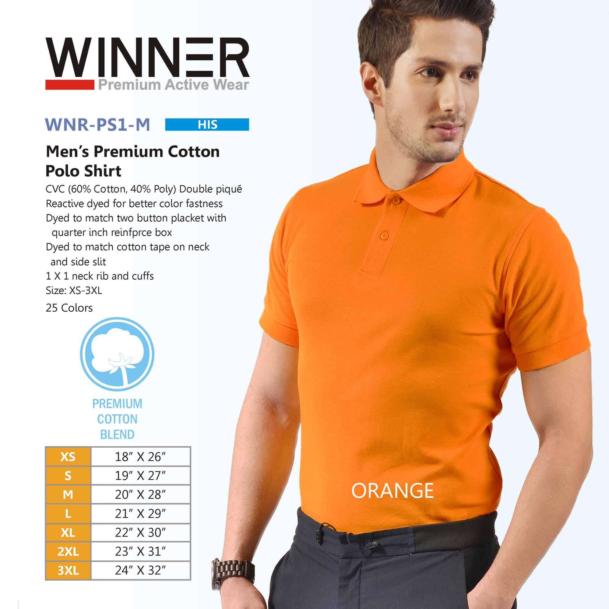 Winner Polo Shirt Size Chart