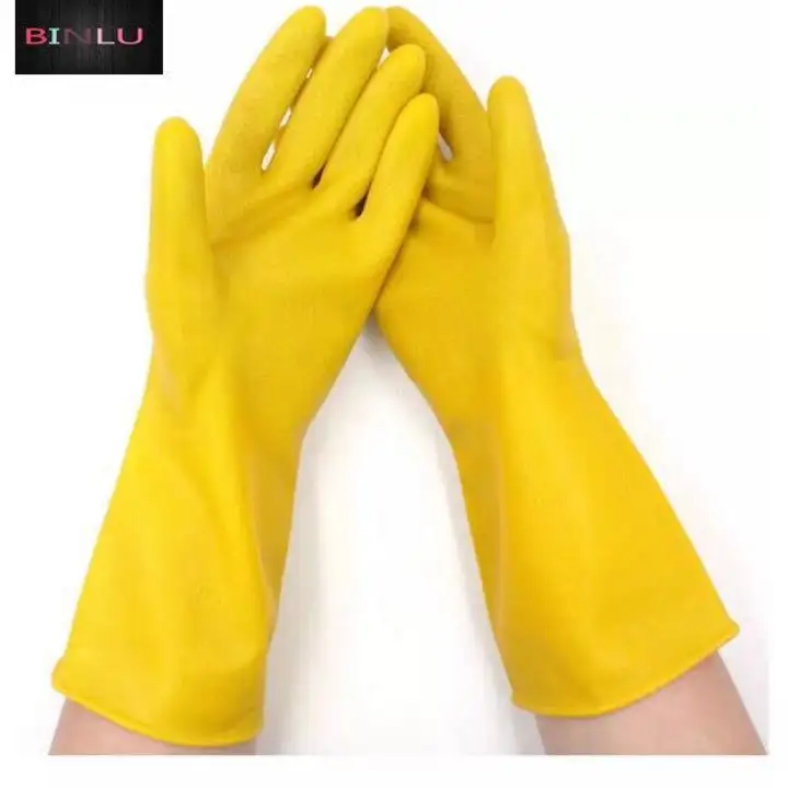 yellow plastic gloves
