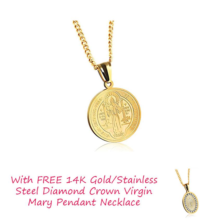 14K Gold Plated Round Saint Benedict 