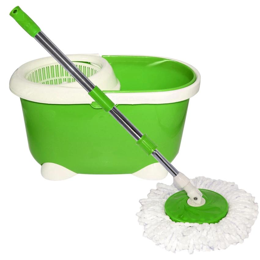 360° FLOOR MAGIC SPIN MOP BUCKET SET MICROFIBER ROTATING DRY HEADS WITH 2  HEADS