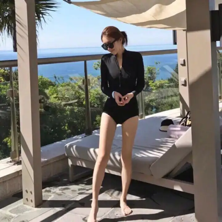 Waikiki Swimsuit 855 Fashion Women Plain Black Long Sleeve One Piece Rash Guard Lazada Ph