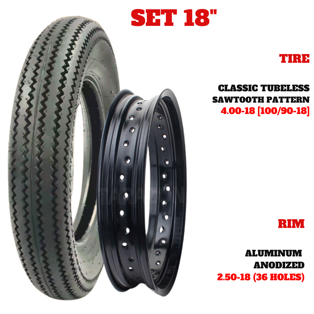 18 Size Tire and Rim Set TL 18 OR 100/90-18 and Aluminum Rim  OR OR 36 or 40 holes