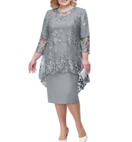 WaQas Plus Size Formal Embroidery Lace 3/4 Sleeve Lady Evening