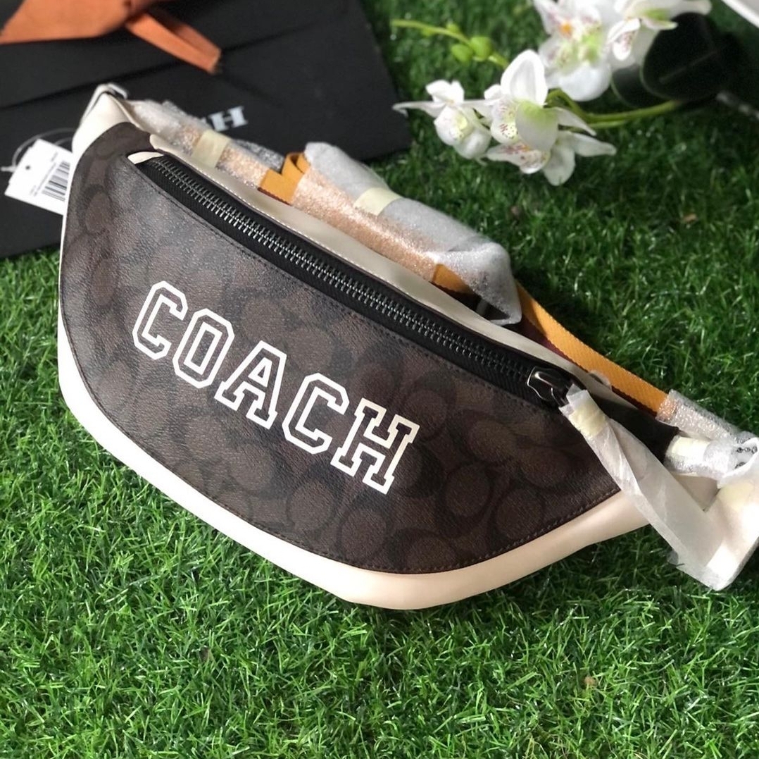 Original Coach Warren Belt Bag In Signature Canvas With Varsity Motif