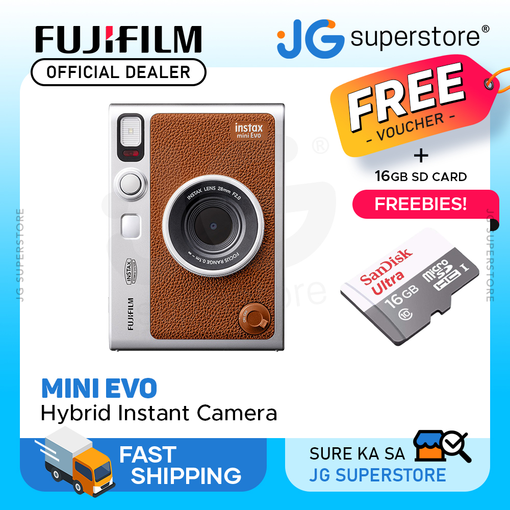 Fujifilm Instax Mini EVO Hybrid Black Instant Camera, Instax Mini Twin  Pack Instant Film, 32GB microSD Card with Adapter