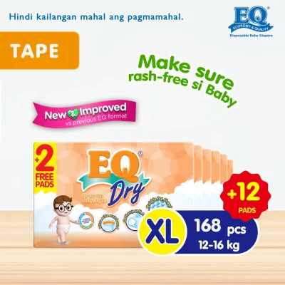 EQ Dry Econo Pack XL (12-16 kg) - 28 pcs x 6 (168 pcs) - Tape Diapers