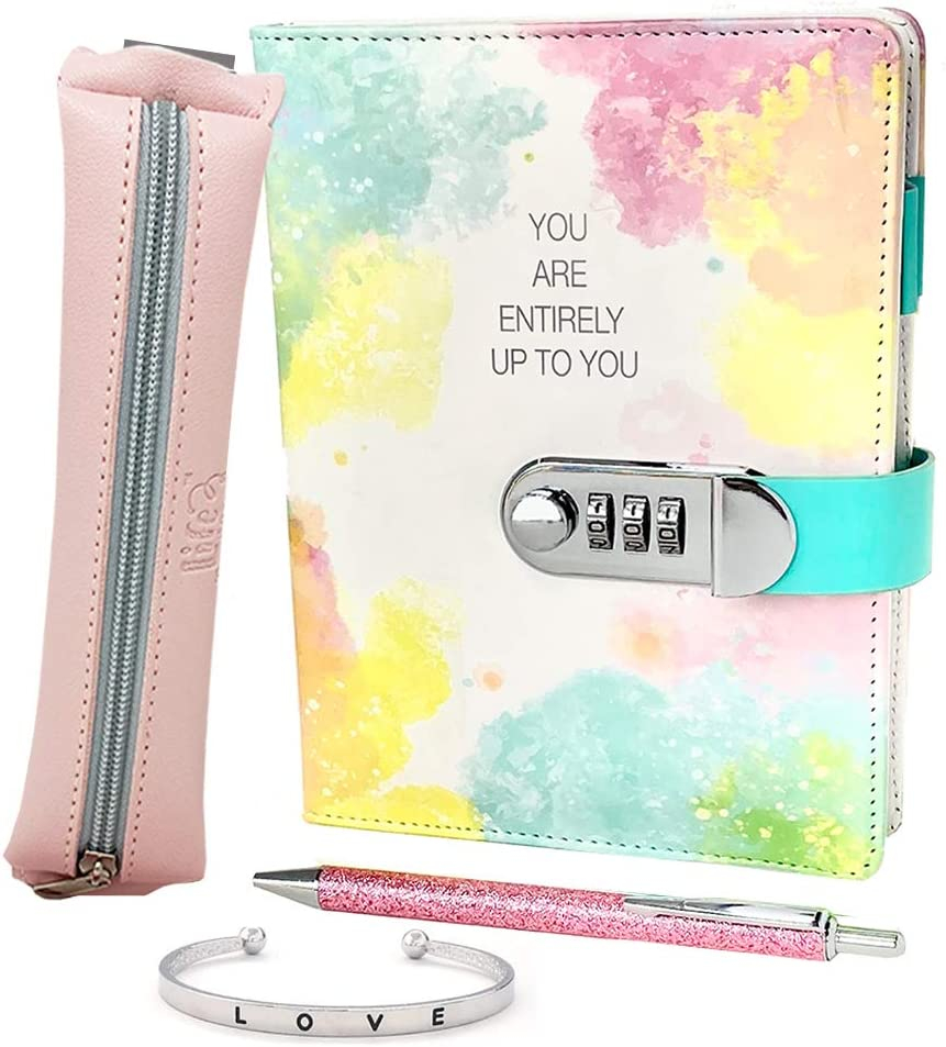 This Adorable Gift Set Includes a Locking Journal with Gold Foil Stamped Artwork and a Multicolored Pen Packaged in a Beautiful Gift Box Diary with Lock for Girls Who Love Unicorns an Adjustable Banlge Bracelet 