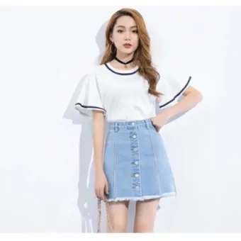 button down denim skirts