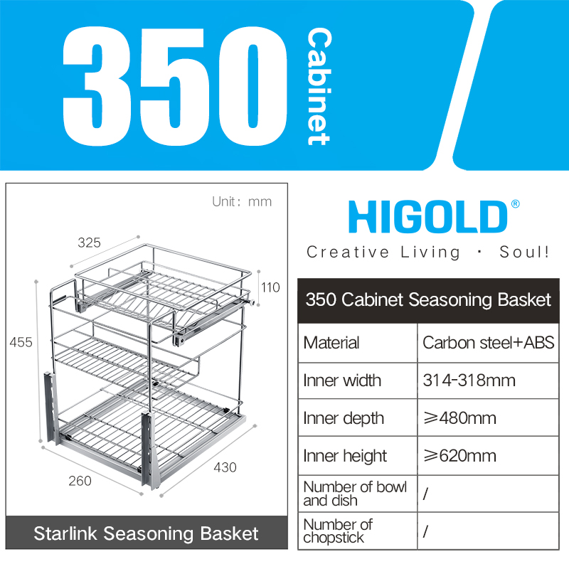 HIGOLD Starlink Pull Out Basket Kitchen Basket Nano Drawer Single Dish