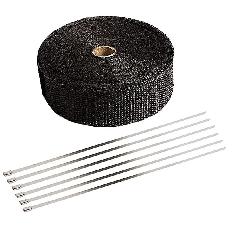 Black Exhaust Heat Wrap Roll for Motorcycle Fiberglass Heat Shield Tape with Stainless Ties