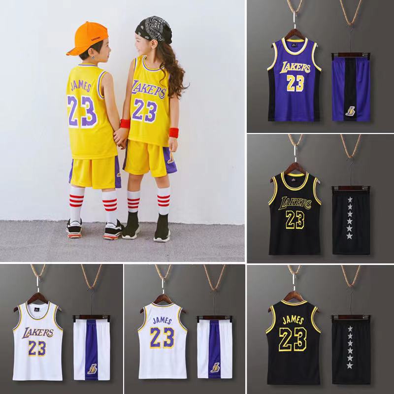 Los Angeles Lakers No.23 LeBron James Kids Basketball Jersey Tops+Shorts  Jersey Set