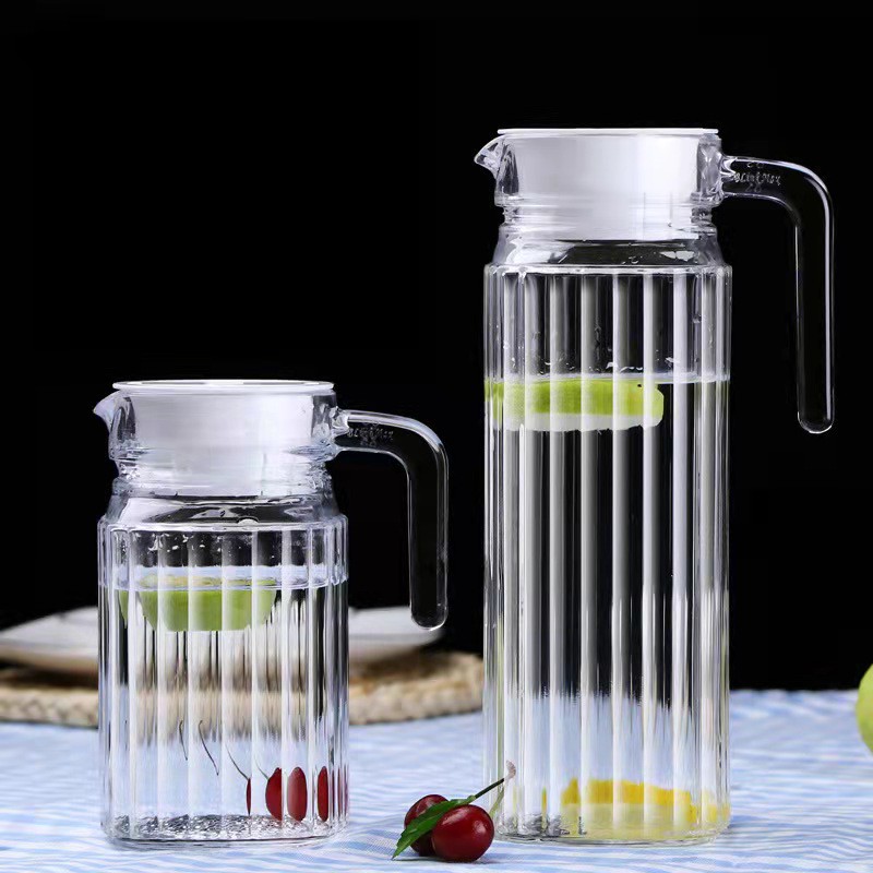 2pcs/set Vertical Stripe Transparent Glass Juice Pitcher With Lid