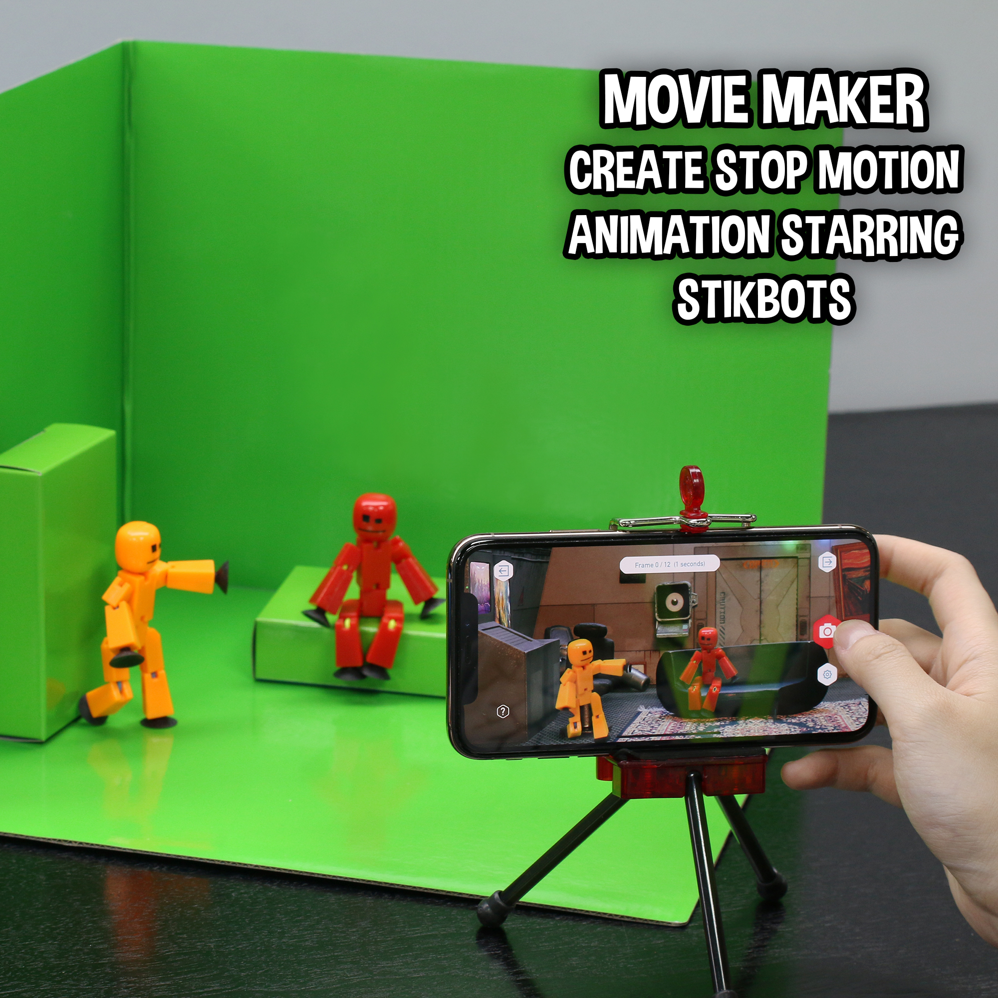  Zing Stikbot Zanimation What The Bot Special Stikbot Action  Figures and Animation Set, Includes 3 Stikbots, 1 Mobile Phone Tripod and  2-in-1 Stage, Stop Motion Animation, Great for Kids Ages 4