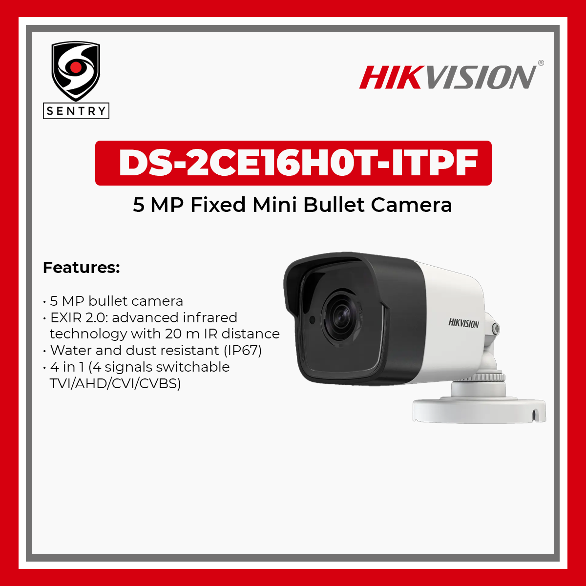 HIKVISION DS-2CE16H0T-ITPF MP Bullet Camera Indoor Outdoor