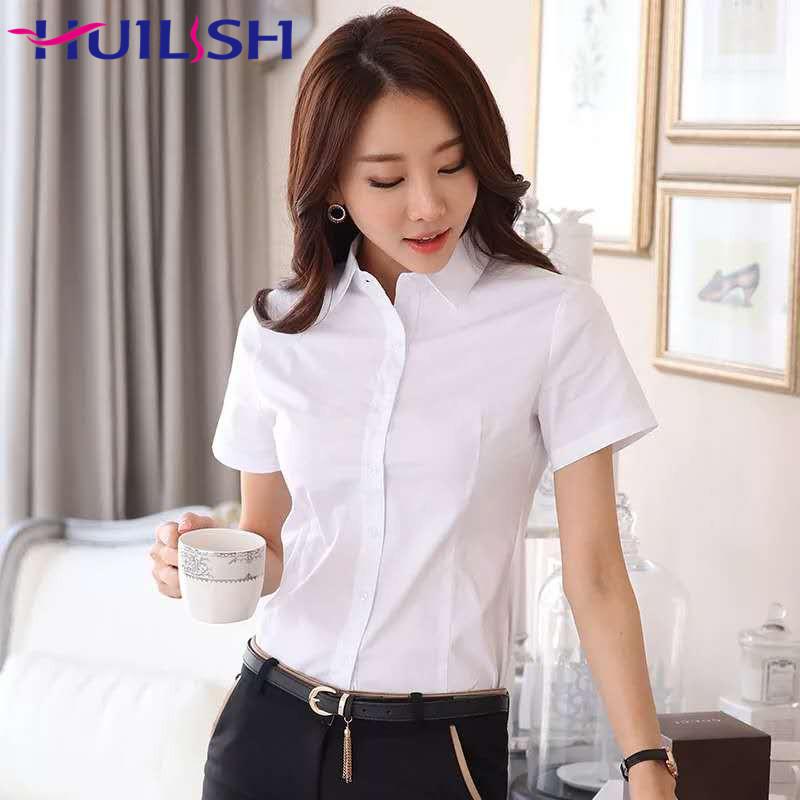 Huilishi S-XXL Plain White Long Sleeve Blouse For Officewear For