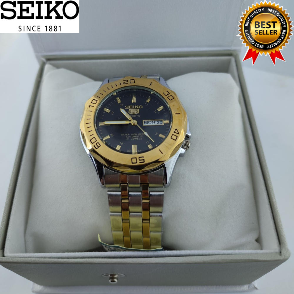 Seiko 5 Expensive Water Resist Day & Date 21 Jewels Auto Hand Movement  Black Dial Watch for Men(Two-Tone) | Lazada PH