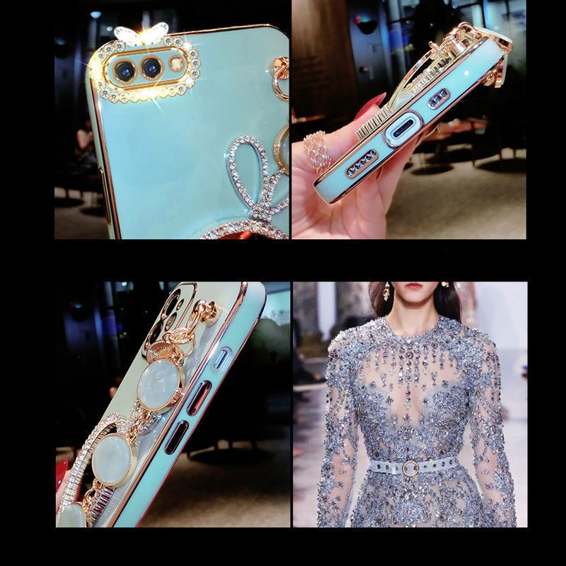 AnDyH Precise camera protection case For OPPO A3S A12E Realme C1 cases Bunny makeup mirror with gemstone bracelet