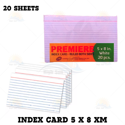Premiere Index Card size 4x6 inch 5x8 inch 10 sheets Or 20 Sheet Index