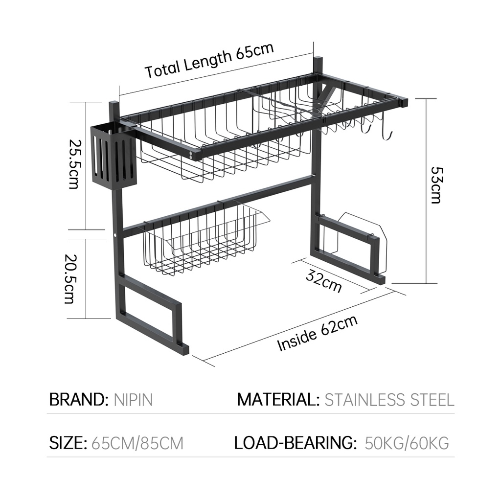 Over Sink Dish Plate Rack Drainer Stainless Steel Kitchen Organizer