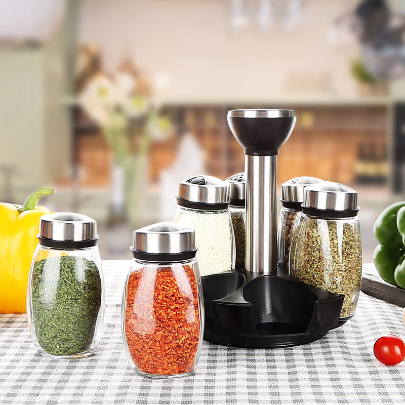 360 Rotating Spice Jar Glass Bottle Pepper Sugar Salt Sealed