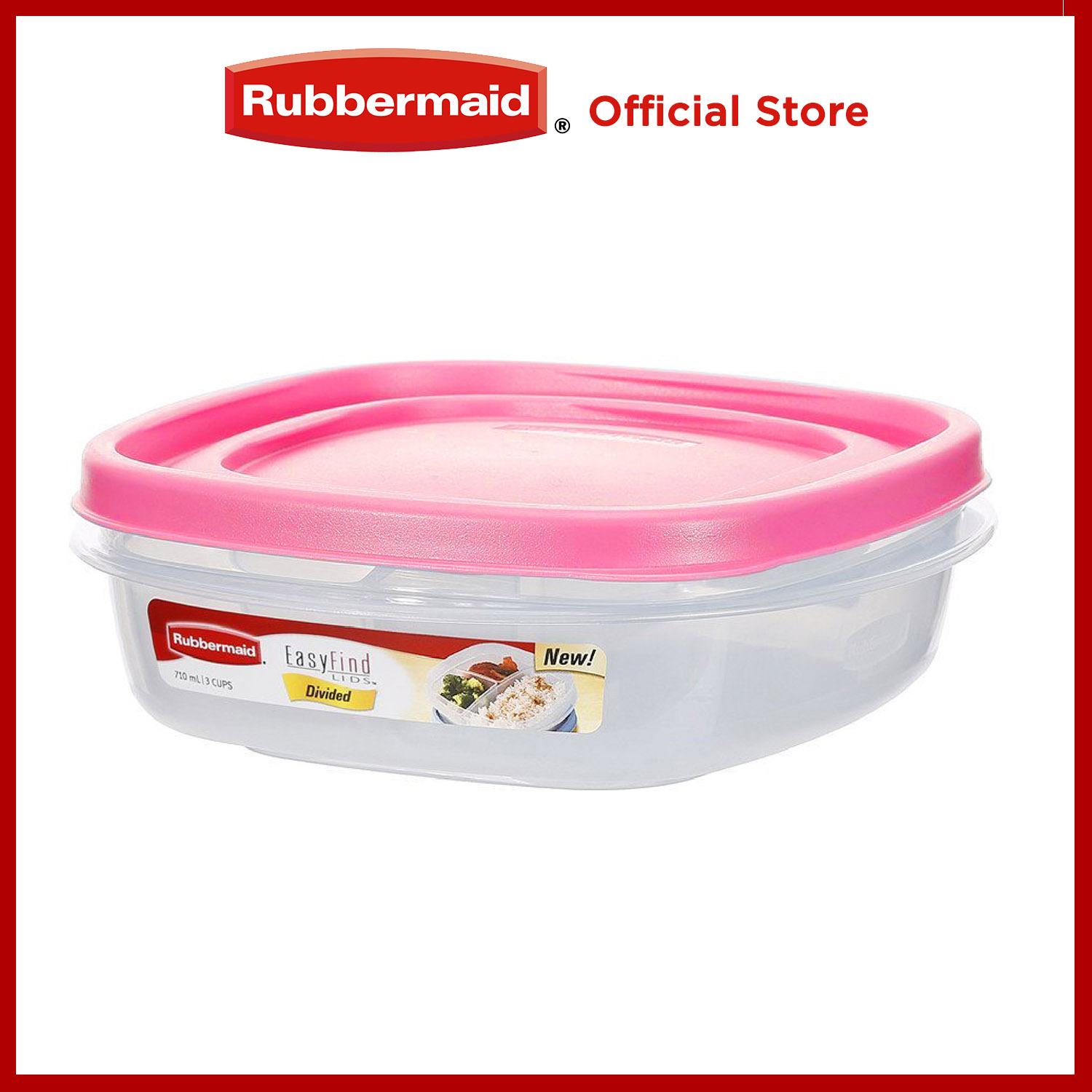 Rubbermaid Pink Food Container with Compartment Divider Food Storage