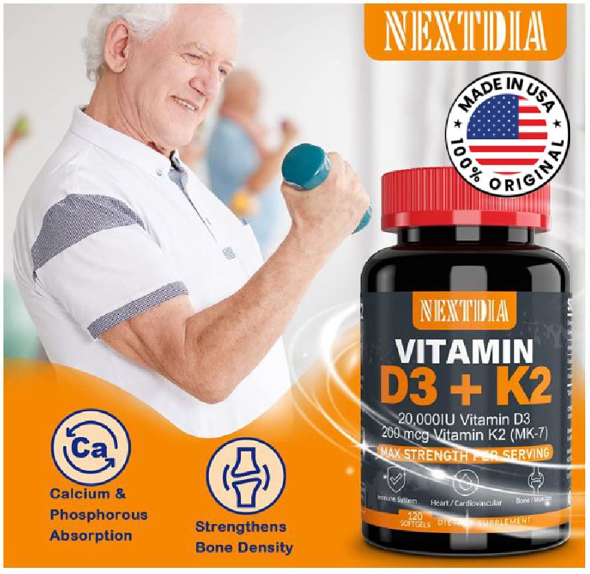 Vitamin D3 250mcg + K2( MK7 ) 200mcg 120 Softgels Once Daily Dose ...