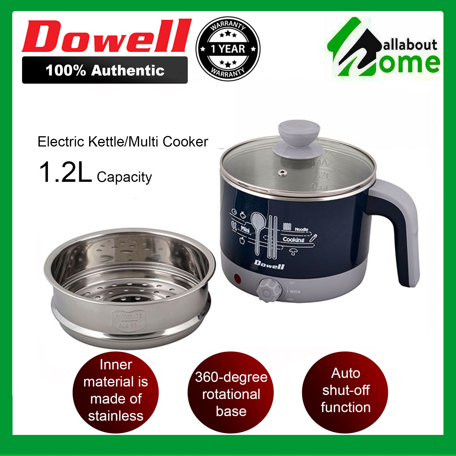 Dowell EKC12S 1.2L Minichef Electric Kettle Multicooker Lazada PH