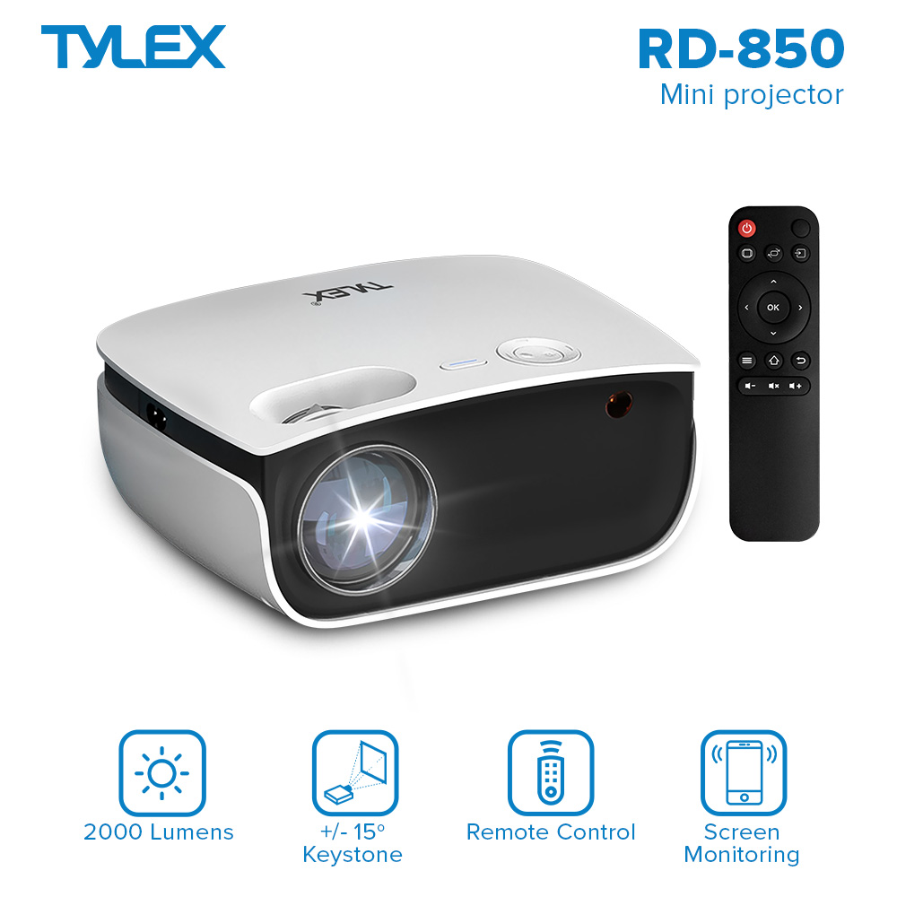 TYLEX RD-850 Futuristic LED Mini Projector 2000 Lumens Supports 1080P HDMI/ USB/AV Home Media Video Player Projector