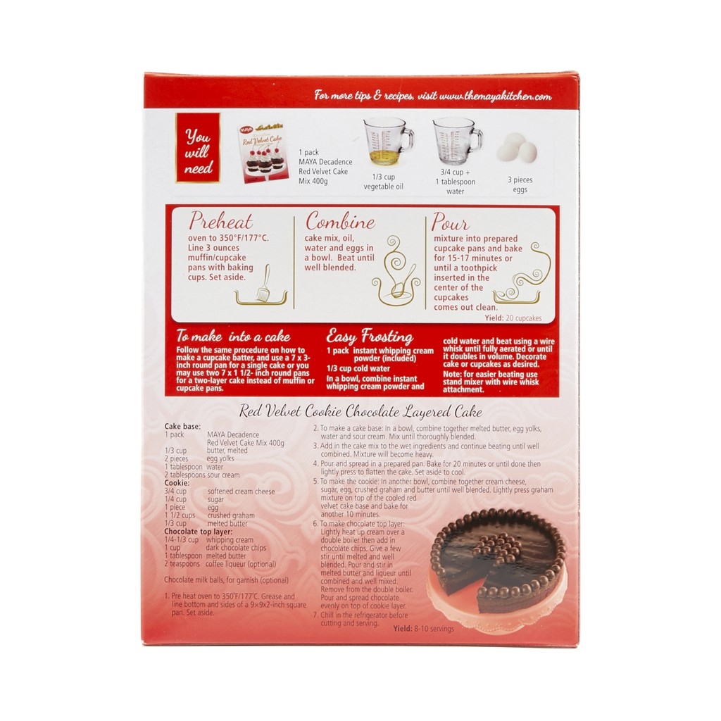 MAYA Decadence Red Velvet Cake Premium Mix 460g (Includes instant