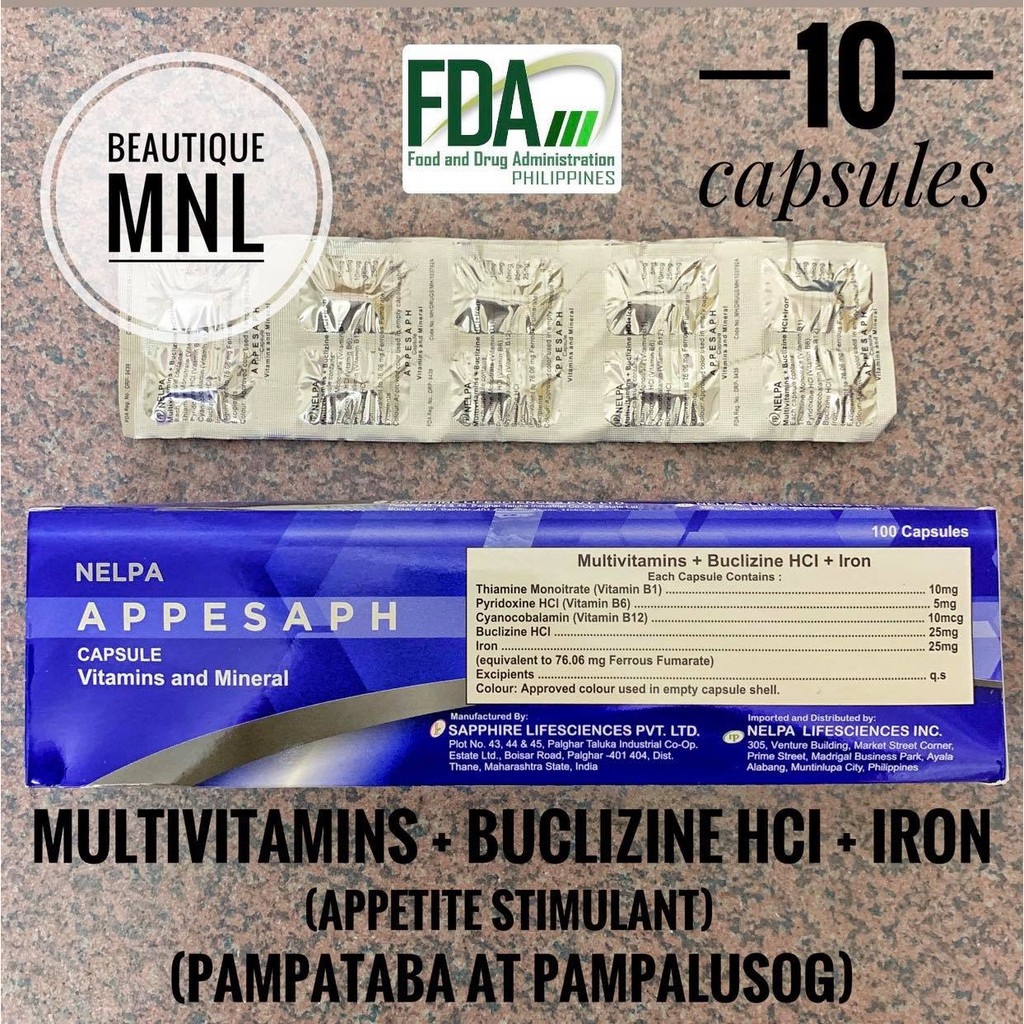 Multivitamins Buclizine HCl Iron APPESAPH Appetite Stimulant Pampataba