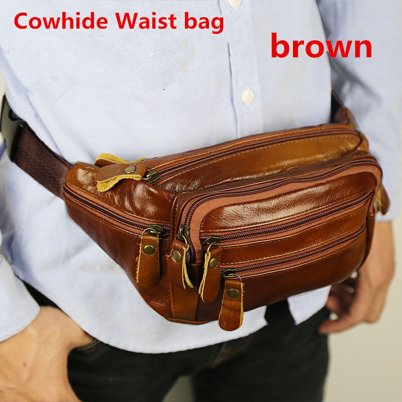 100 Genuine Leather waist bag outside sport belt bag women and men