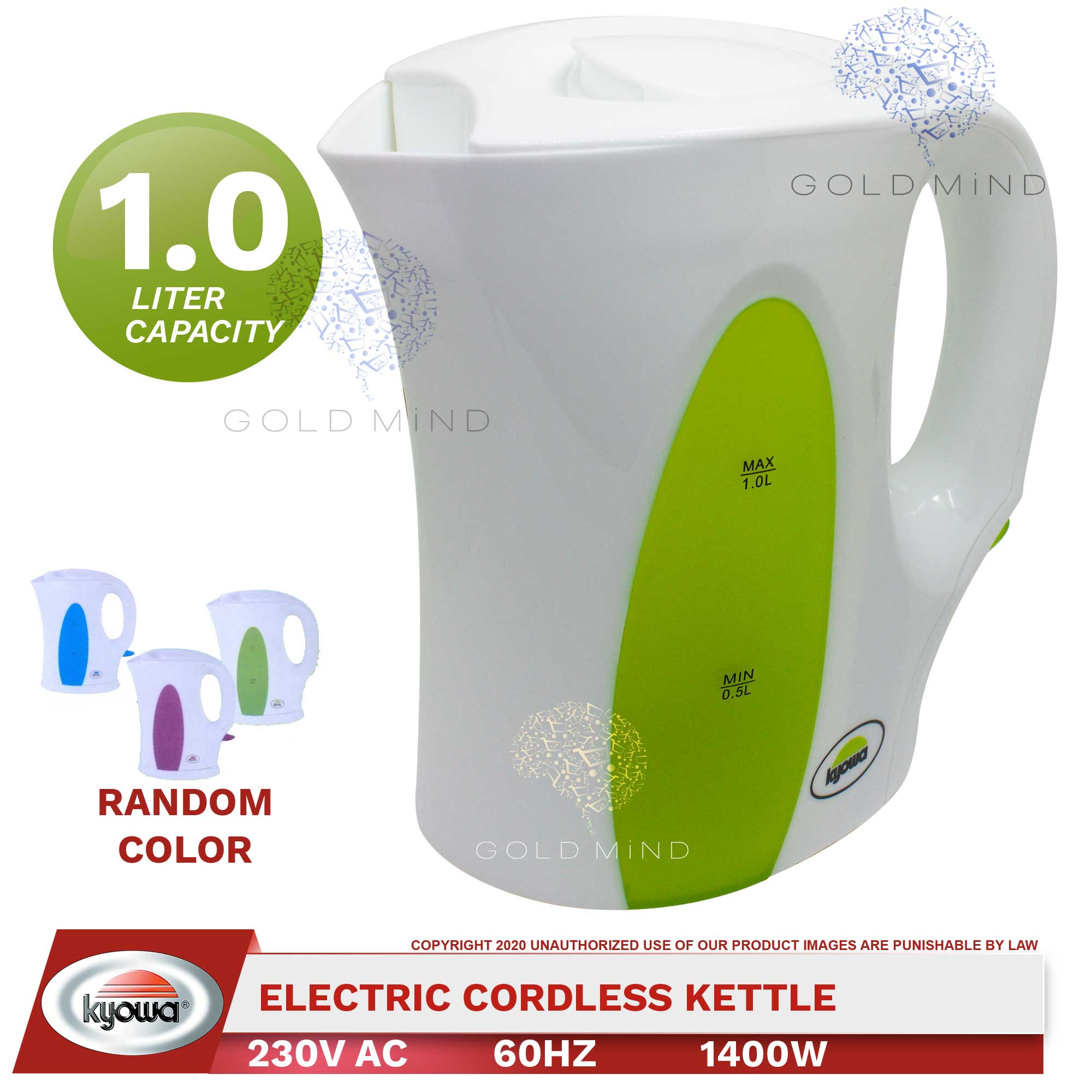 Kyowa Electric Kettle Quick Boil 1400W (Random Color) Gold