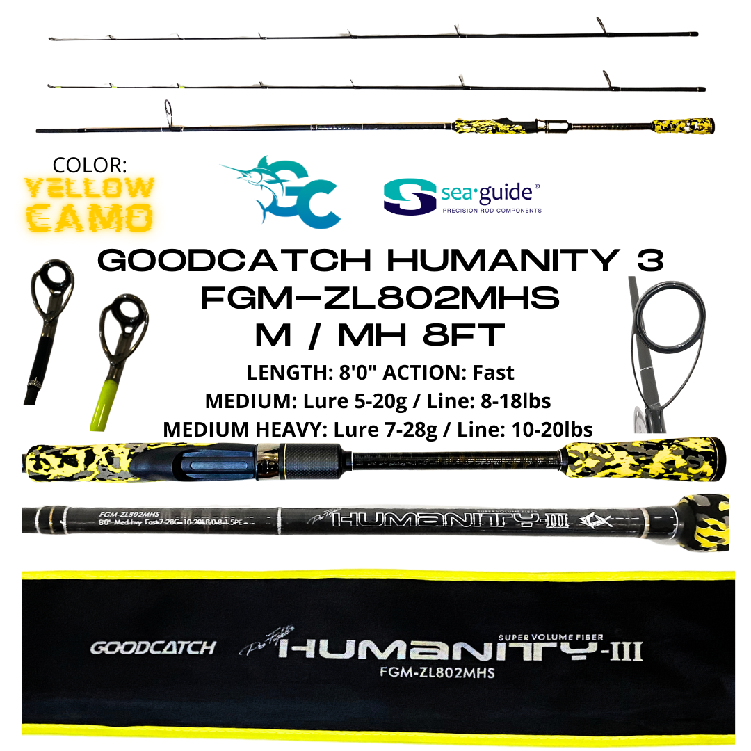 GoodCatch GC Humanity 3 III FGM-ZL802MHS YELLOW M / MH Medium / Medium  Heavy 8FT Spinning Fishing Rod