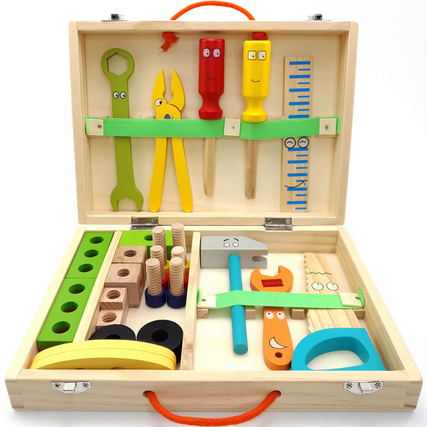Wooden Carpenter Tools Toy for Kids Boys 2 6 years, Complete Tool Set